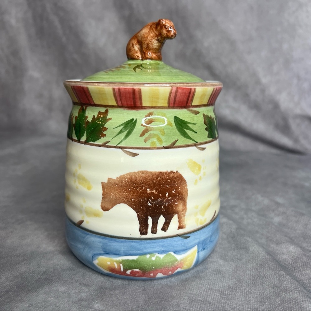 Timberland Bella Ceramica Bear Canister Jar 6.5”Tall Lodge Rustic Kitchen Decor